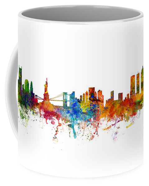 Atlanta Coffee Mug featuring the digital art New York and Atlanta Skylines Mashup by Michael Tompsett