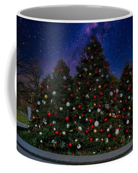 New York Coffee Mug featuring the photograph New York Botanical Garden Christmas Trees and Night Sky by Russel Considine