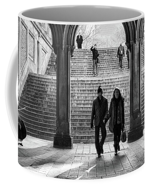 New York Coffee Mug featuring the photograph New York City Central Park Bethesda Terrace Arcade Black and White by Christopher Arndt