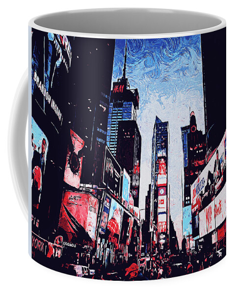 New York Panorama Coffee Mug featuring the painting New York, Manhattan Panorama - 14 by AM FineArtPrints