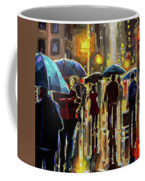 New York City Coffee Mug featuring the digital art New York Nights in the Rain by Alison Frank