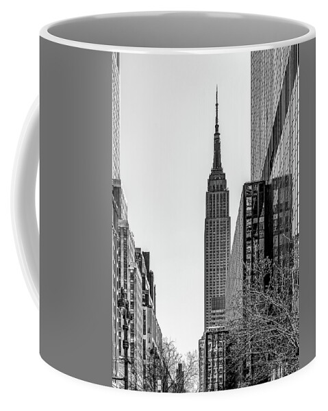 New York City Coffee Mug featuring the photograph New York's Iconic Empire State Building, Black and White by Marcy Wielfaert