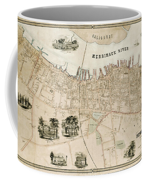 Newburyport Coffee Mug featuring the photograph Newburyport Massachusetts Vintage Map 1851 by Carol Japp