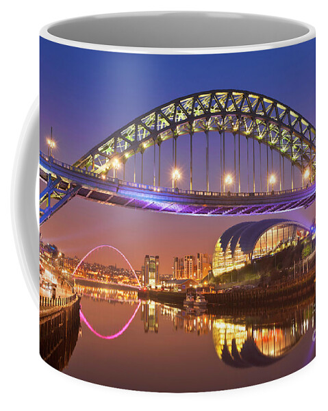 Newcastle Coffee Mug featuring the photograph Newcastle upon Tyne skyline, Tyne Bridge, England by Neale And Judith Clark
