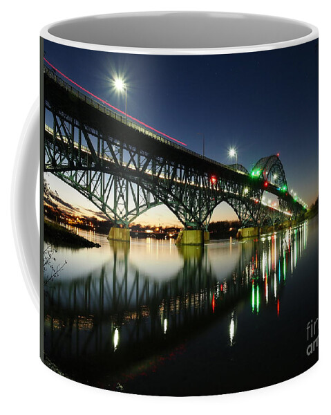 Niagara Falls Ny Coffee Mug featuring the photograph Night Falls on the South Grand Island Bridge by Tony Lee