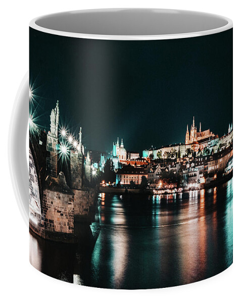 Lamps Coffee Mug featuring the photograph Night long exposition of Charles Bridge in Prague by Vaclav Sonnek