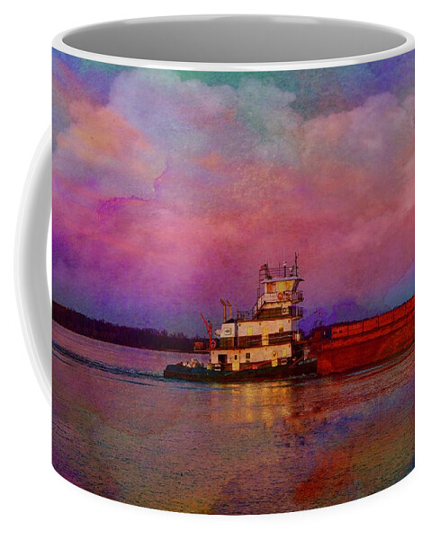 Night Coffee Mug featuring the digital art Night of the Push Boat by Steven Gordon
