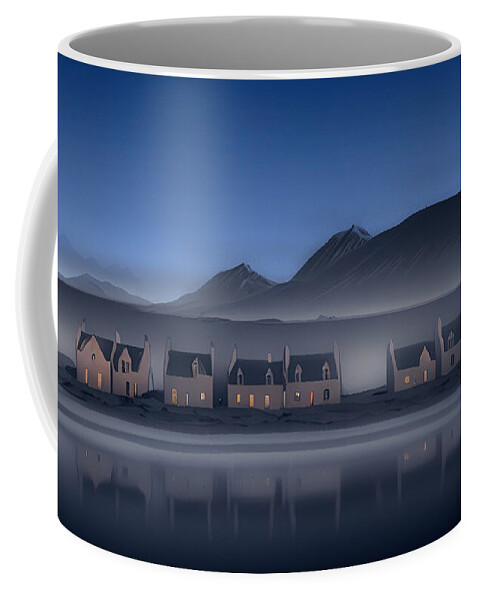 Twilight Coffee Mug featuring the digital art Nightime in village by John Mckenzie