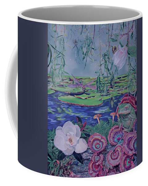 Frog Coffee Mug featuring the drawing Nightime Under the Willows by Kelly Speros