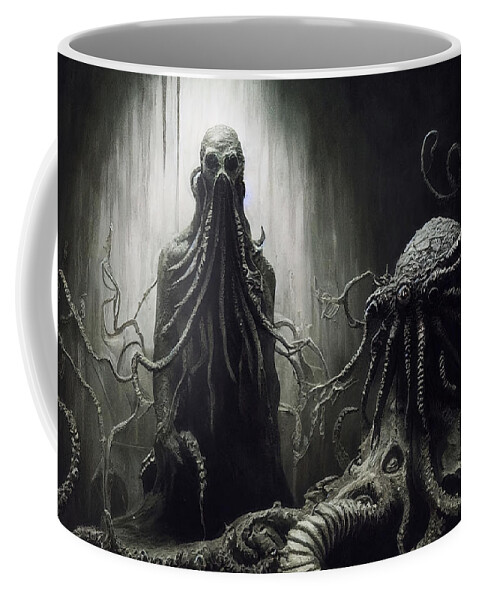 Cthulhu Coffee Mug featuring the painting Nightmares are living in our World, 10 by AM FineArtPrints