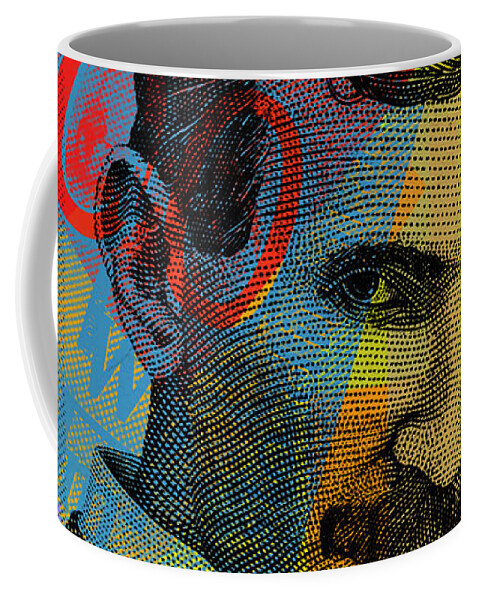 Nikola Tesla Coffee Mug featuring the digital art Nikola Tesla Pop Art - 100 dinar banknote by Jean luc Comperat
