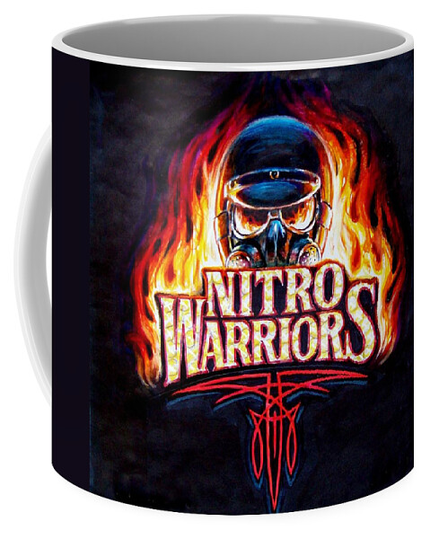 Drag Racing Nhra Top Fuel Funny Car John Force Kenny Youngblood Nitro Champion March Meet Images Image Race Track Fuel  Movie Poster Posters Nitro Warriors Coffee Mug featuring the painting Nitro warriors by Kenny Youngblood