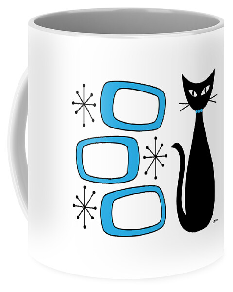 Mid Century Modern Coffee Mug featuring the digital art No Background Cat with Oblongs Blue by Donna Mibus