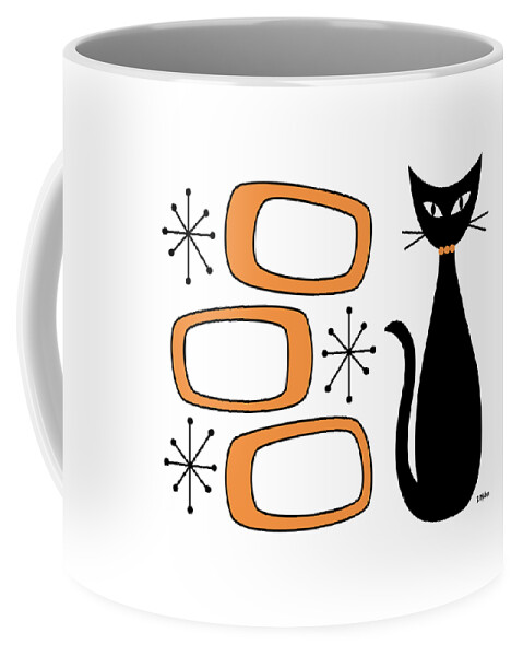 Mid Century Modern Coffee Mug featuring the digital art No Background Cat with Oblongs Orange by Donna Mibus