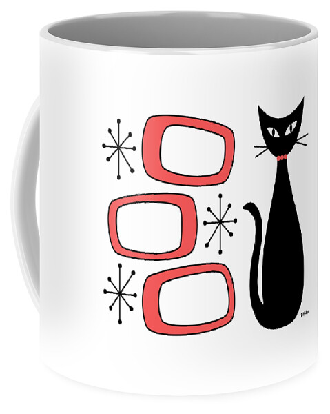 Mid Century Modern Coffee Mug featuring the digital art No Background Cat with Oblongs Salmon Pink by Donna Mibus