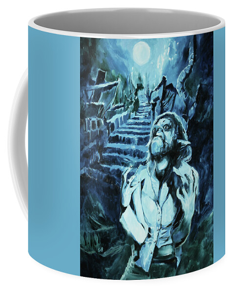 Werewolf Coffee Mug featuring the painting Nocturnal Werewolf Curse by Sv Bell