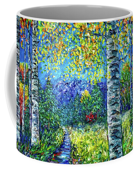 Nature Coffee Mug featuring the painting Nocturne Blue with Aspen Trees by OLena Art