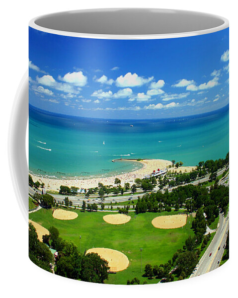 Cityscape Coffee Mug featuring the photograph North Avenue Beach Lakefront Lincoln Park Baseball Fields Aerial by Patrick Malon