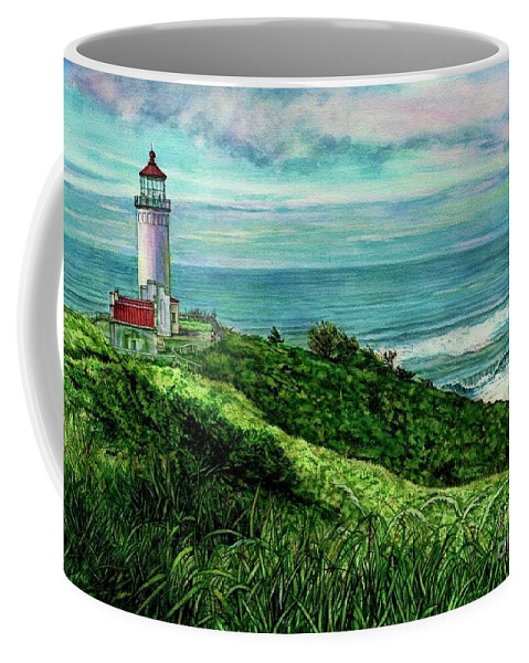 Cynthia Pride Watercolor Paintings Coffee Mug featuring the painting North Head Lighthouse and Beyond by Cynthia Pride
