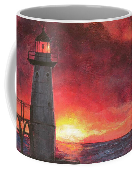 North Pierhead Coffee Mug featuring the painting North Pierhead Lighthouse by Zan Savage