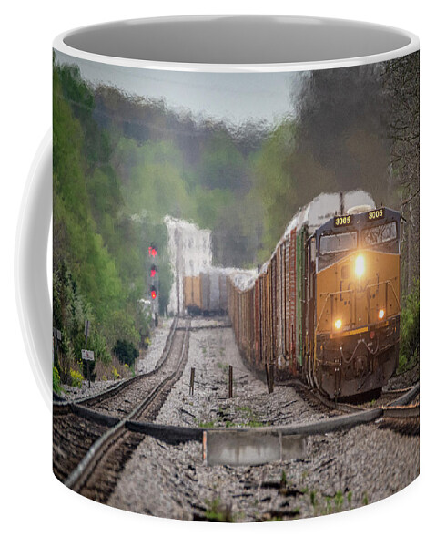 Railroad Coffee Mug featuring the photograph Northbound Autorack on the CSX Mainline at Elizabethtown KY by Jim Pearson