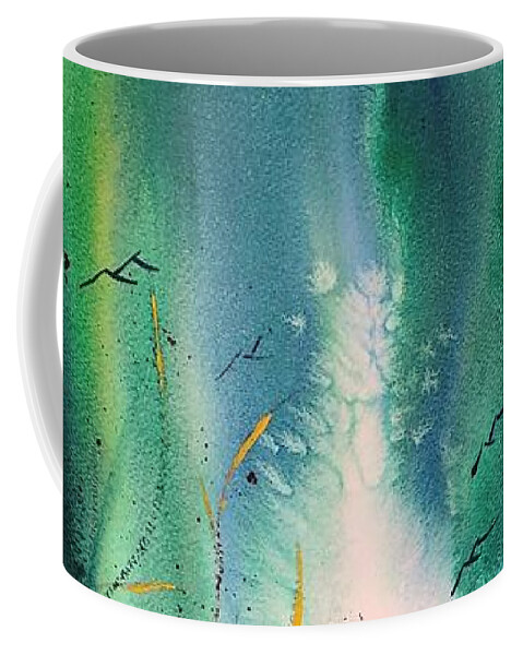 Northern Lights Coffee Mug featuring the painting Artic Norway Sea View by Catherine Ludwig Donleycott