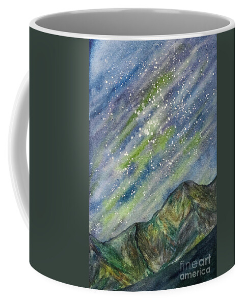 Northern Lights Coffee Mug featuring the painting Northern Lights Obstruction Point by Lisa Neuman