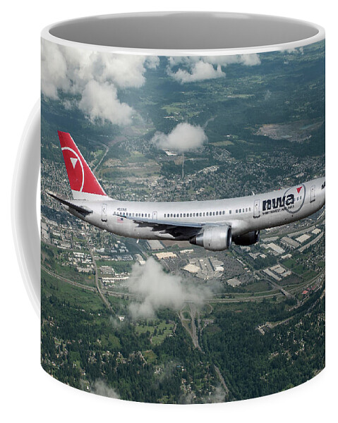 Northwest Airlines Coffee Mug featuring the mixed media Northwest Airlines Boeing 757 by Erik Simonsen