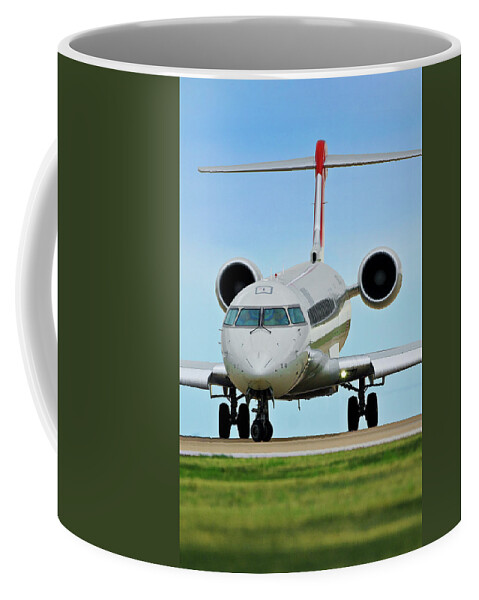 Northwest Orient Airlines Coffee Mug featuring the photograph Northwest Airlink CRJ at Dallas Ft. Worth by Erik Simonsen