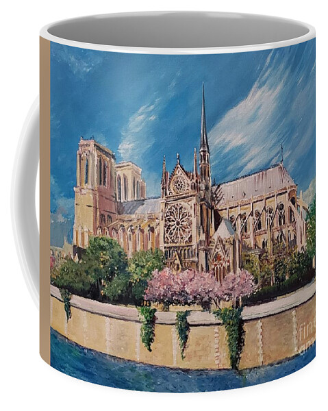Notre Dame Coffee Mug featuring the painting Notre Dame by Merana Cadorette