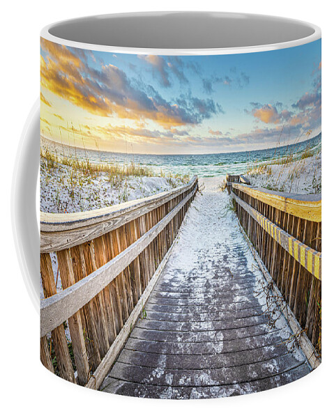 Beach Coffee Mug featuring the photograph Sunrise At Fort Walton Beach Okaloosa Island Florida Pathway To The Beach by Jordan Hill