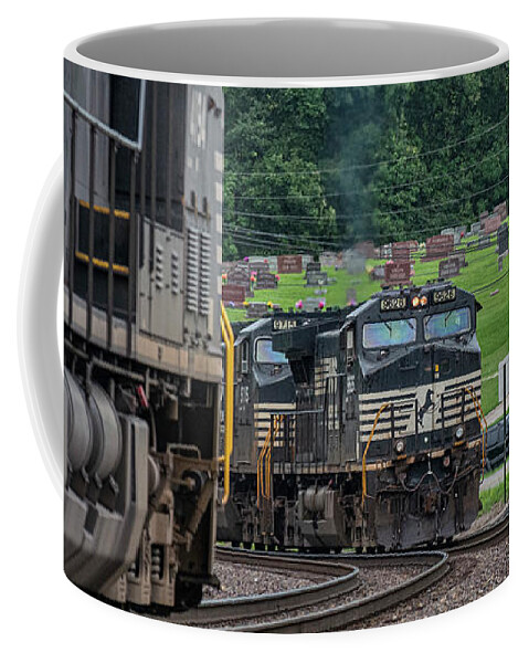 Railroad Coffee Mug featuring the photograph NS 124-31 Meets NS 376-01 At Taswell Indiana by Jim Pearson