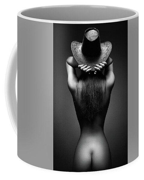 Woman Coffee Mug featuring the photograph Nude woman cowboy hat 2 by Johan Swanepoel