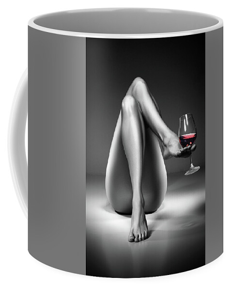 Woman Coffee Mug featuring the photograph Nude woman red wine 4 by Johan Swanepoel