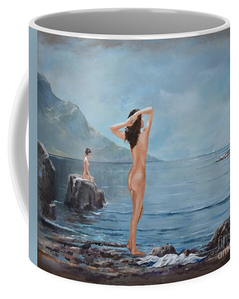 Female Figures Coffee Mug featuring the painting Nymphs by Sinisa Saratlic