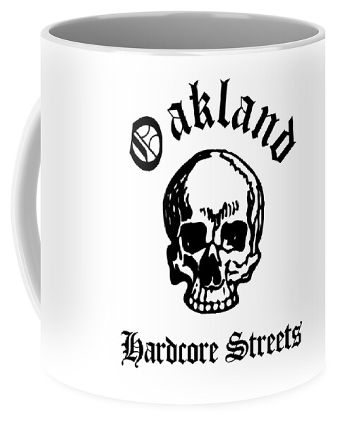 Oakland Coffee Mug featuring the drawing Oakland California Hardcore Streets Urban Streetwear White Skull, Super Sharp PNG by Kathy Anselmo