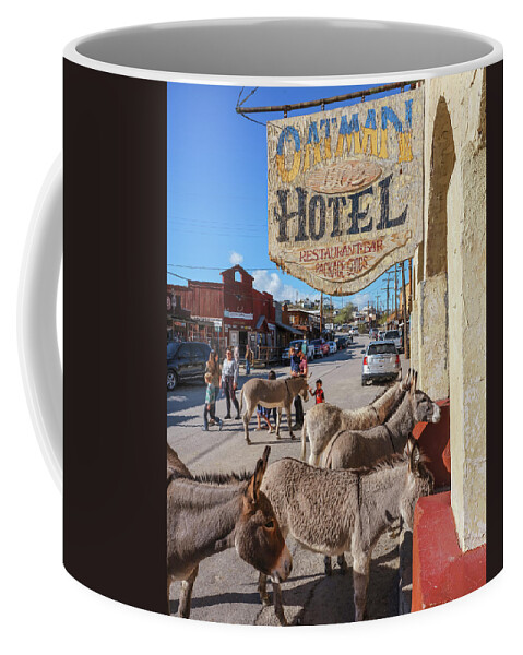 Oatman Coffee Mug featuring the photograph Oatman Hotel Check In, Arizona by Don Schimmel