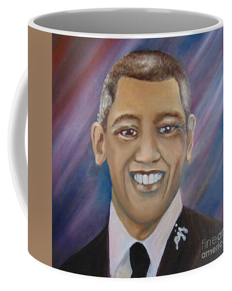 Presidents Coffee Mug featuring the painting Obama Portrait by Saundra Johnson