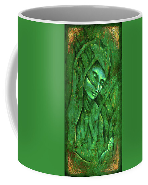 Native American Coffee Mug featuring the painting Ocean Birth by Kevin Chasing Wolf Hutchins