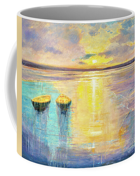Landscape Coffee Mug featuring the painting Ocean Sunset by Shijun Munns
