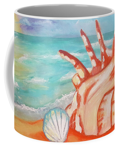 Seashell Coffee Mug featuring the painting Ocean View with Seashells Imagine #3 by Rose Lewis