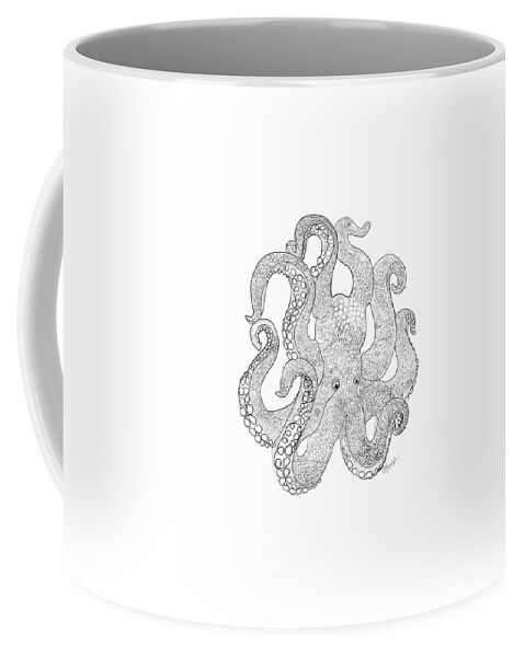 Olena Art Coffee Mug featuring the digital art Octopus Of The Sea Line Drawing  by Lena Owens - OLena Art Vibrant Palette Knife and Graphic Design
