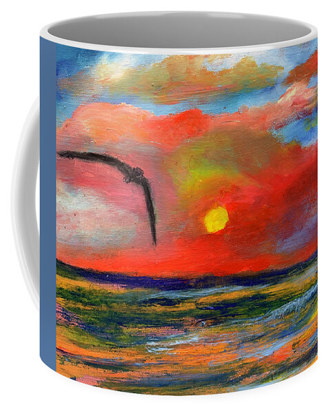 Sunset Coffee Mug featuring the painting Ode To Bird Flight at Sunset Over the Ocean by Susan Grunin
