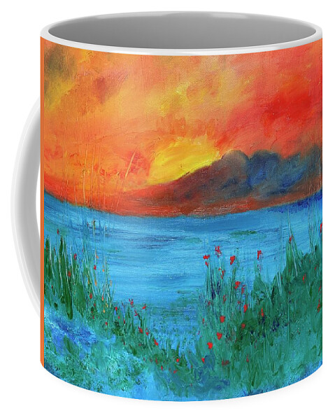 Sunset Coffee Mug featuring the painting Ode to Wildflowers at Sunset by Susan Grunin