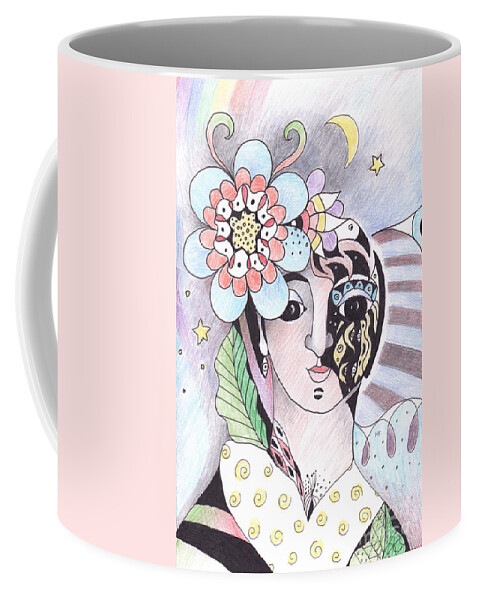 Of Stardust And Rainbows By Helena Tiainen Coffee Mug featuring the drawing Of Stardust and Rainbows by Helena Tiainen