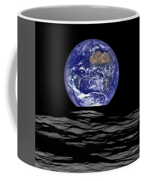Hubble Telescope Coffee Mug featuring the painting Official Remastered NASA Photo Earth Rise On Moon by Tony Rubino
