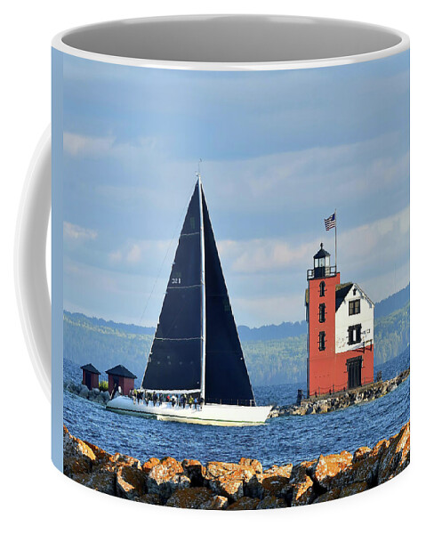 Ohana Coffee Mug featuring the photograph Ohana Finish with Lighthouse BYC Mac 2020 by Michael Thomas