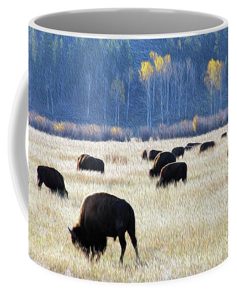Bison Coffee Mug featuring the photograph Painting of Grazing Bison by Robert Carter