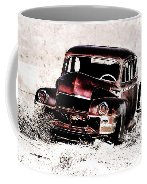 Goldfield Nv Coffee Mug featuring the digital art Old Abandon Car In Goldfield,NV by Fred Loring