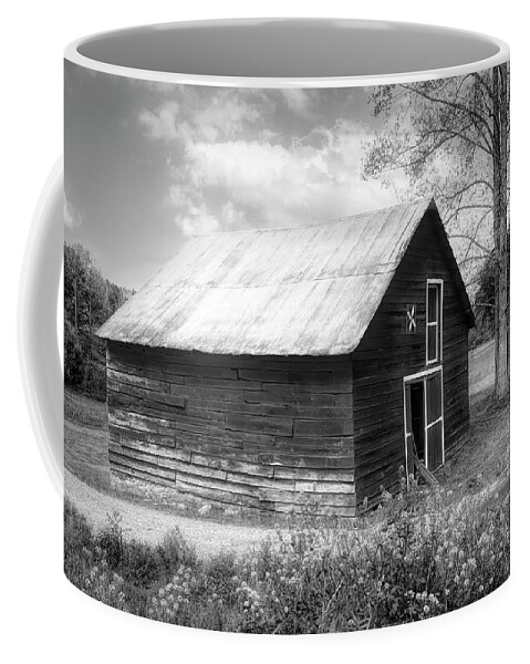Barns Coffee Mug featuring the photograph Old Barn in Wildflowers in Black and White by Debra and Dave Vanderlaan